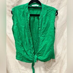 Old Navy Green Sleeveless Tie Front Ruffled Blouse